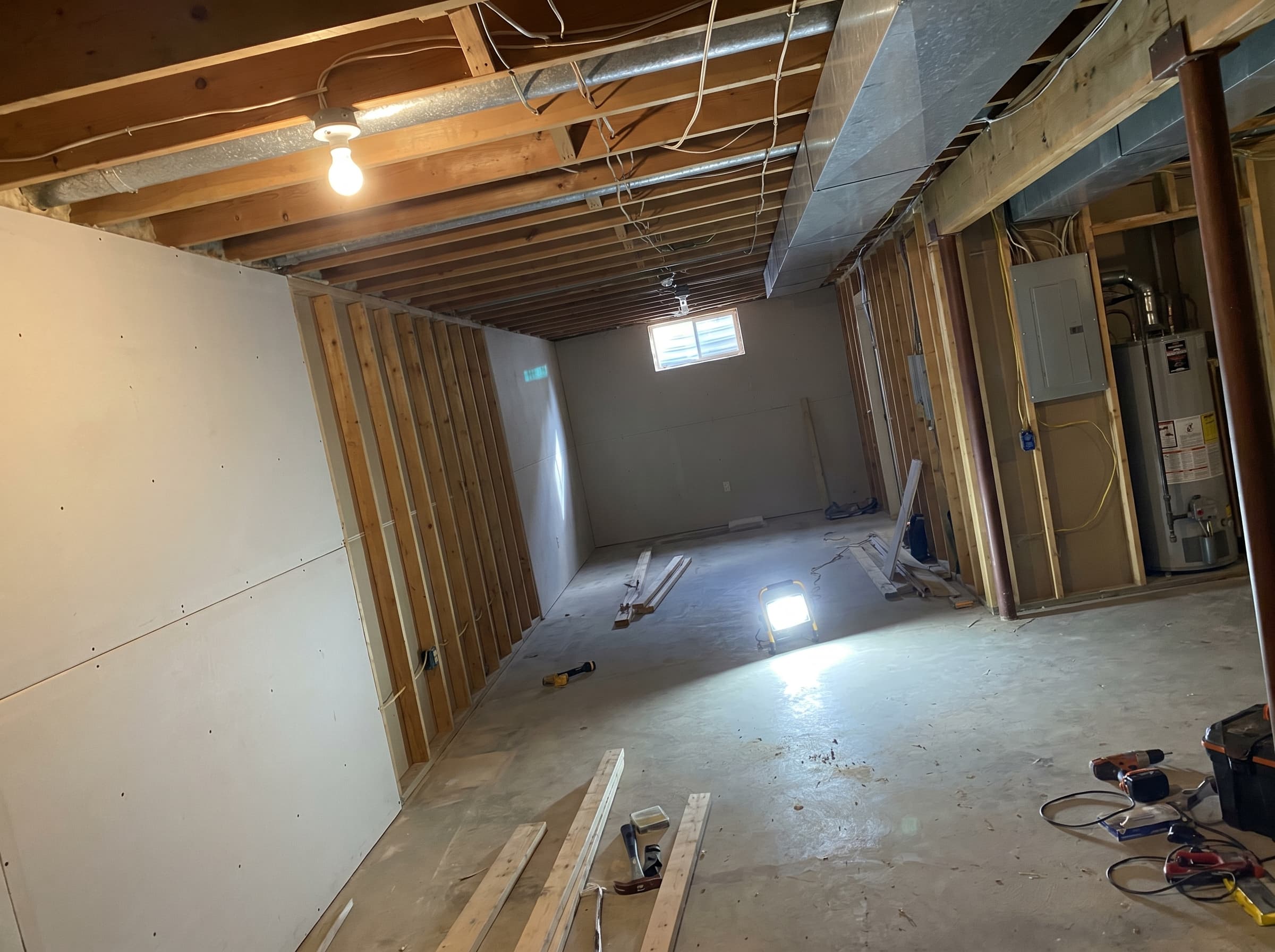 A framed basement, the photo a homeowner sends the DM Agent