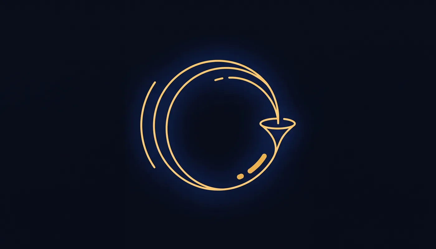Line-art of an outgoing wave looping back into a funnel, one continuous closed circuit