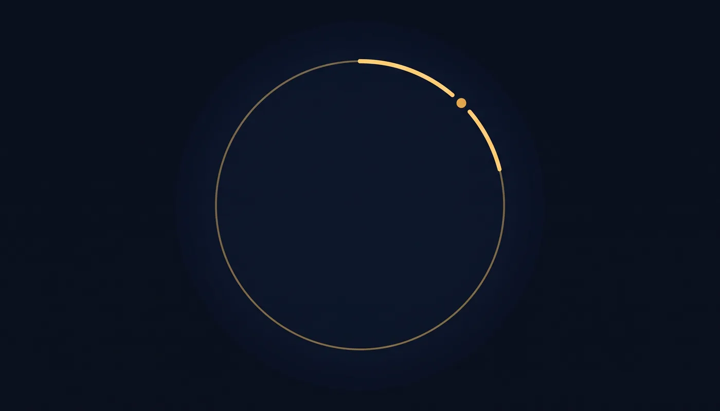 Faint circle with a small bright arc segment and one marked point along the ring