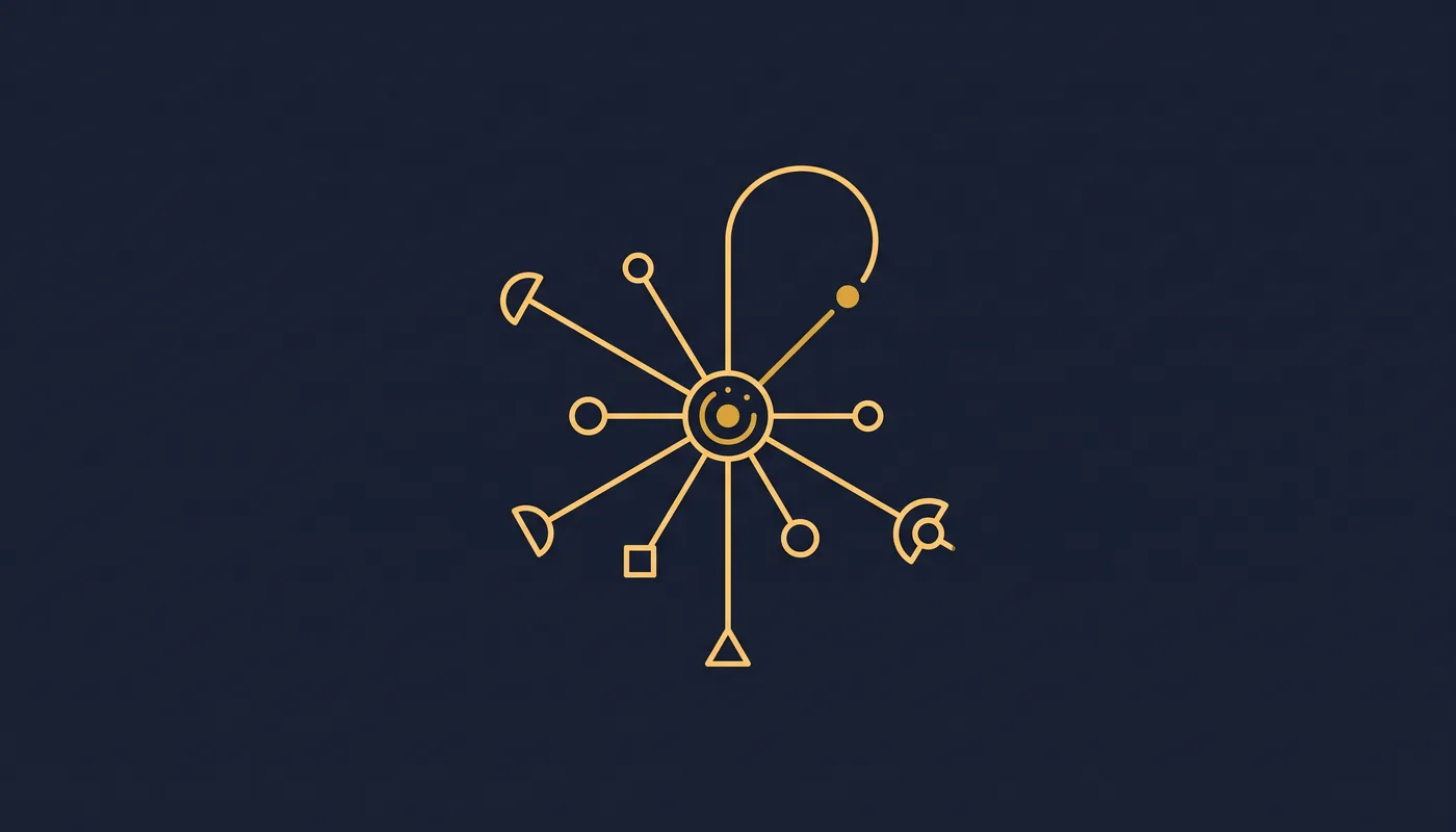 Central node linked by lines to several outer nodes, with one line curving back to the center