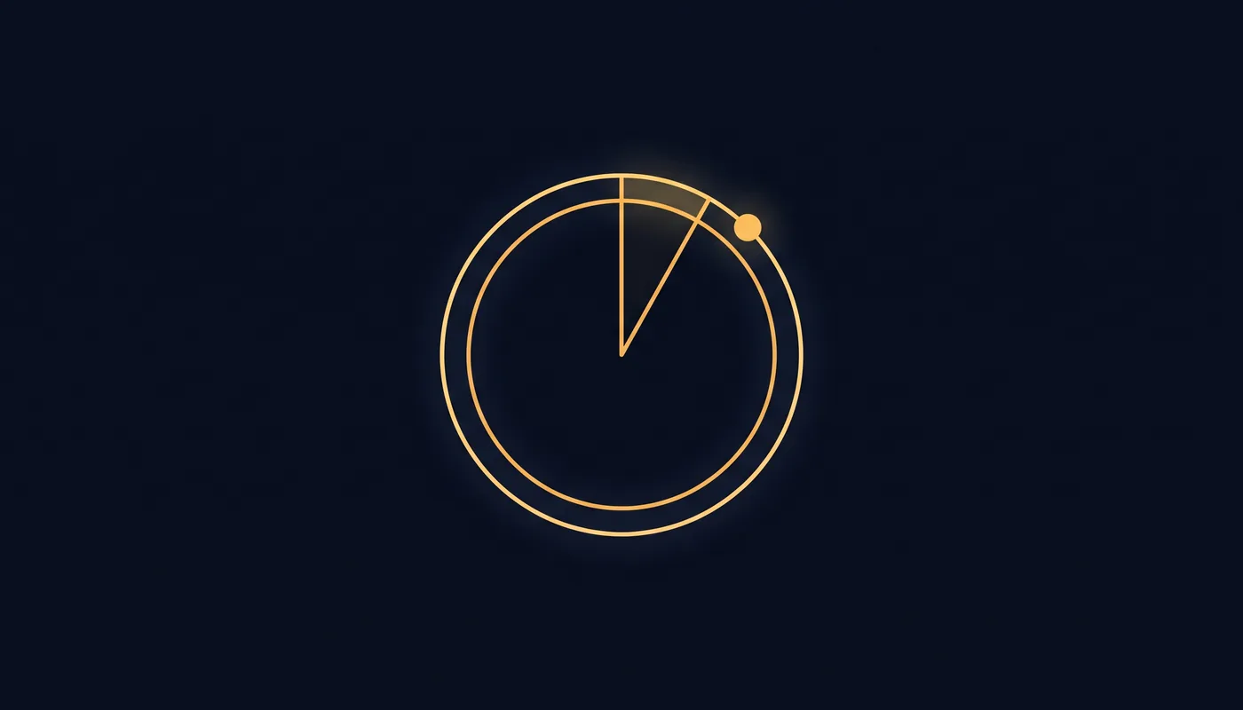 Line-art stopwatch ring with a narrow gold wedge near the top and a small dot at the arc's beginning