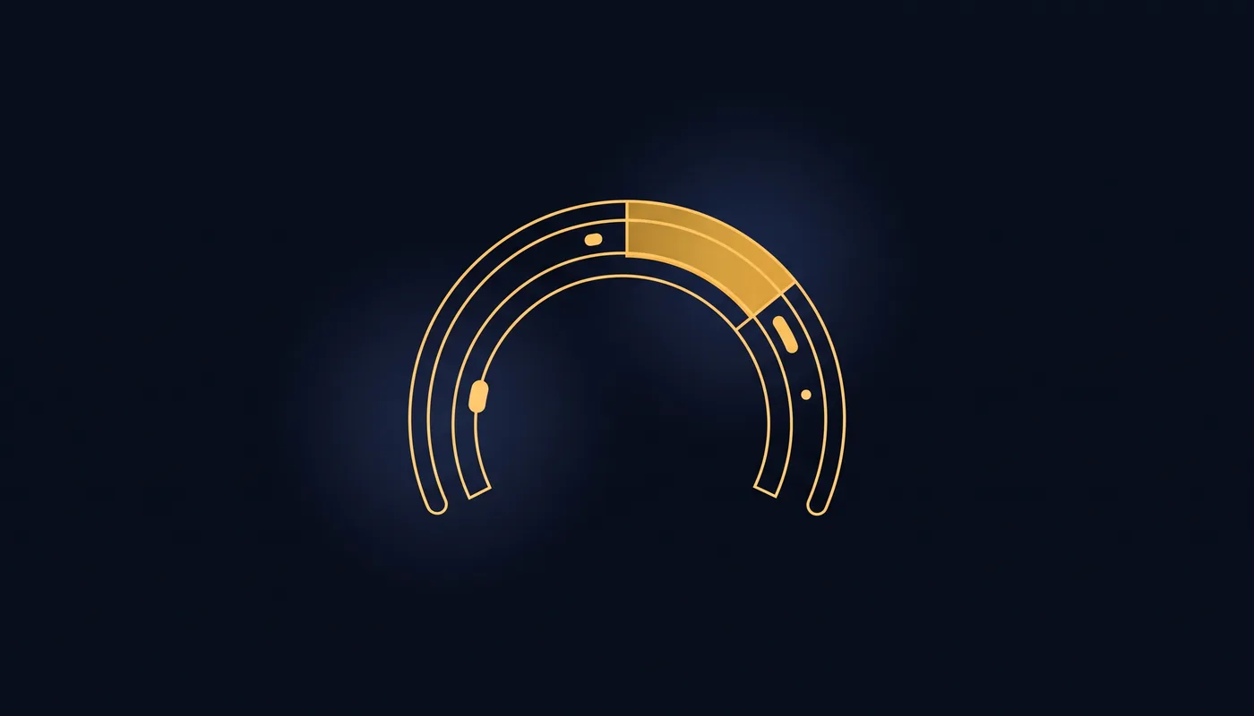 Flat line-art semicircular gauge showing a shaded arc band rather than a single pointer