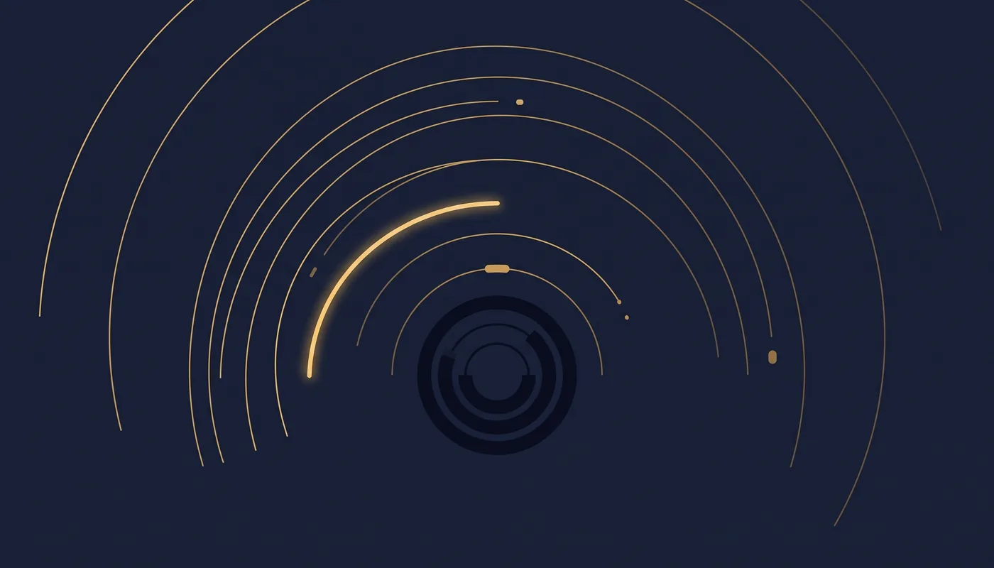 Concentric signal arcs approaching a closed dark receiver dish, one arc highlighted mid-flight before contact