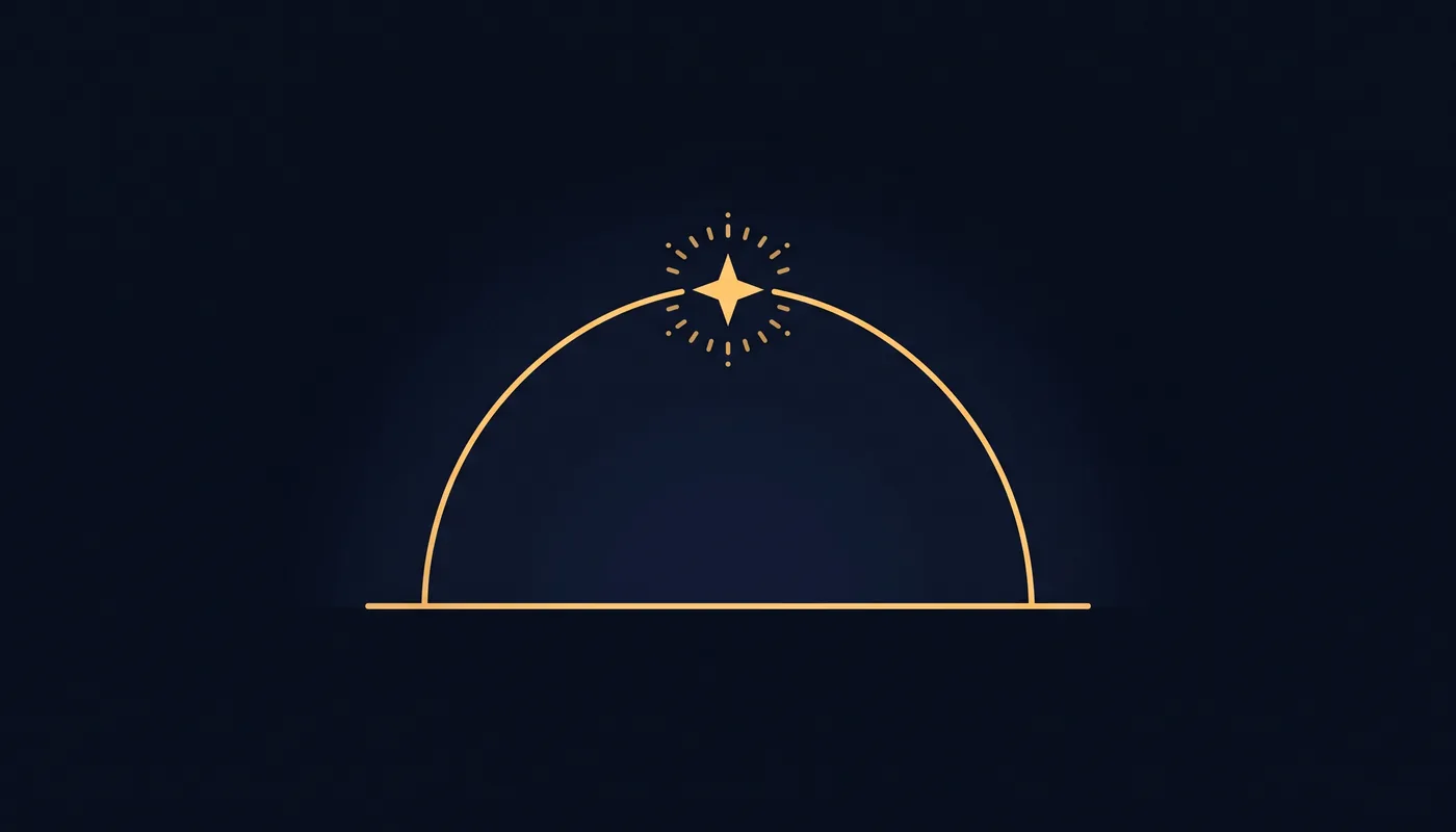 Line-art curve rising to a peak marked by a single filled star with radiating lines above a horizontal baseline